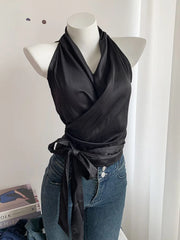 Bxoxo Sexy Bandage Slim Tanks Women Fashion Casual V Neck Design Halter Tanks Korean Retro Streetwear Female Summer Elegant Tops