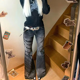 Bxoxo Y2k Washed Stripes Flared Jeans Women Harajuku Low Waist American Vintage Denim Pants Slim Gyaru Streetwear Trousers