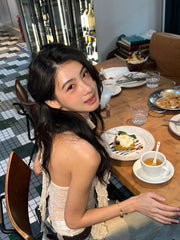 BXOXO Y2k Fairycore Halterneck T Shirt Women Sleeveless Lace Patchwork Tank Tops Irregular Ruffles Camis 2000s Aesthetic Tops