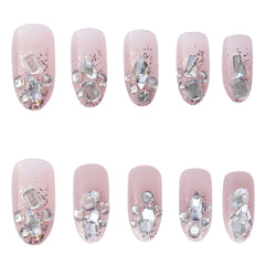 BXOXO 24pcs Nail Art Fake Nails Pink and Silver Glitter Glitter Wearing Reusable False Nails Long Ballerina Press on Nail Art Set Tips