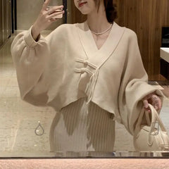 Bxoxo Winter Elegant 2 Piece Sweater Dresses Set Women Loose Warm Knitted Bodycon Suit Female Casual Korean Fashion Chic Streetwear