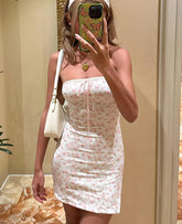 BXOXO Floral Print Strapless Backless Lace Up Sexy Bodycon Mini Prom Dress Summer Women Fashion Outfit Beach Party Vacation