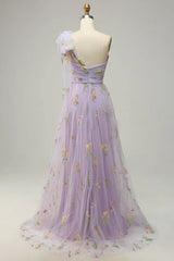 BXOXO Lavender A-Line Corset Prom Dress Embroidered Tulle Lace One Shoulder Sweetheart Wedding Party Dresses Formal Gown