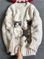 Bxoxo Cute Cat Knitted Sweater Women Y2K Korean Loose Soft Lazy Style Warm Pullover Fashion Autumn Warm All Match O Neck Jumpers