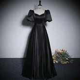 BXOXO Elegant Satin Black Evening Dresses Beaded Ruched Sweetheart Short Sleeves Formal Party Gowns Long Prom Dresses Robe De Soirée