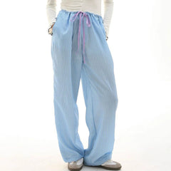 BXOXO Women‘s 2000s Aesthetic Loose Pants Stripe Drawstring Elastic Waist Trousers Spring Summer Lady Fashion Casual Pants