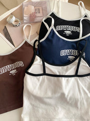 BXOXO Women With Padded Bra Crop Tops O-neck Solid Crop Tops 2024 Summer Letter Printing Tops Spaghetti Camisole