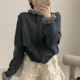 Bxoxo Sweet Korean Style Sweaters Cardigan Elegant Kawaii Gray Knitted Cardigan Preppy Style Autumn Winter Sweater Aesthetics