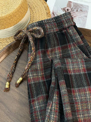 Bxoxo Retro Streetwear Plaid Pants Women Lace Up Loose Hip Hop Straight Trousers High Waist Casual Vintage Harajuku Bf Wide Leg Pant