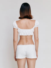 BXOXO Chic Women Pajamas Sets Floral Korean Sleepwear Bow Pijama Ruffles Lace Loungewear Underwear Two Piece Shorts Sets Night Wear