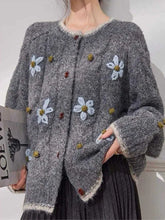 Bxoxo Elegant Floral Gray Cardigan Women Lazy Wind Long Sleeve Sweet Knitted Sweaters Vintage Japan Casual O Neck Female Retro Tops