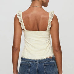 BXOXO Women Y2k Fairycore Tank Top Cute Sleeveless Lace Floral Low Cut Square Neck Ruffled Crop Camisole Going Out Mini Top