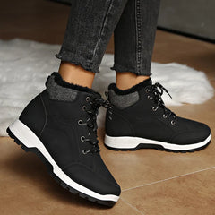 BXOXO Women Lace Up Thick Sole Warm Snow Boots New Winter Fluffy Cotton Padded Shoes Ladies Waterproof Non Slip Platform Sneakers