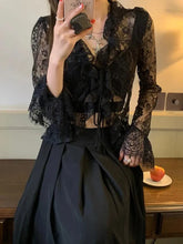 Bxoxo Elegant Lace V-Neck Long Sleeve Shirt Women Fashion Design Sexy Hollow Out See Sun Protection Tops Y2K Summer Chic Thin Blouse