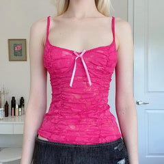 BXOXO Sweet Sexy Lace Camisole Solid Skinny See Through Crop Tops for Women Cute Aesthetic Summer Tees Vintage y2k Holiday Vest