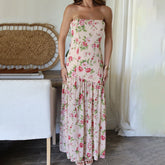 BXOXO Women Y2K Floral Long Tube Dress Strapless Backless Maxi Dress Flowy Sleeveless Boho Sundress Summer Beachwear