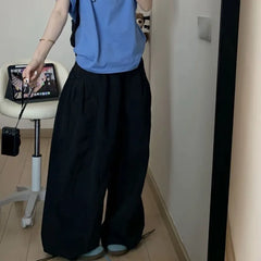 Bxoxo Gary Oversized Women Cargo Pants Wide Leg Elastic High Solid Color Korean Fashion Baggy Trousers Grunge Streetwear