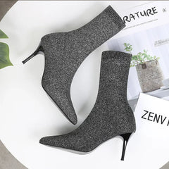 BXOXO Sexy Sock Boots Knitting Stretch Boots High Heels for Women Fashion Shoes Spring Autumn Ankle Boots Female