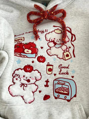 Bxoxo Cartoon Embroidered Women Hoodie Winter Thick Preppy Long Sleeve Pullover Y2K Korean Fashion All-Match Loose Female Sweatshirts