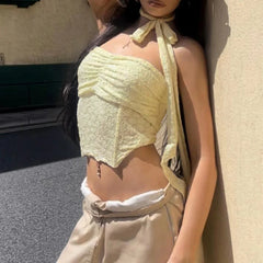 BXOXO Summer Holiday Transparent Lace Tube Top with Scarf Women Casual Strapless Solid Cropped Tops y2k Aesthetic Sexy Tee Lady