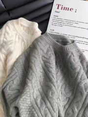 Bxoxo Autumn Knitted Sweaters for Women Korean Loose Lazy Style Casual Pullover Y2K Fashion All Match Thick Warm Soft O Neck Jumper