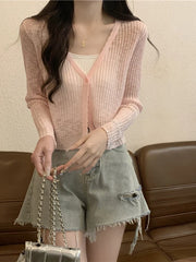 Bxoxo Sun Protection Light Weight Knitted Ice Silk Long Sve Cardigan Women's Slim Fit Summer New Sle Breathable Outerwear T-irt