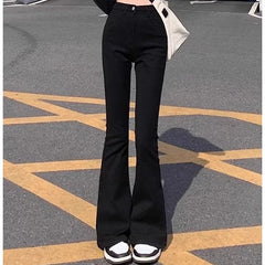 BXOXO Woman American High Waist Slim Fit Bell Bottom Jeans Female Fashion Y2k Flare Pants Girls Elastic Designer Black Denim Trousers