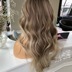 BXOXO Highlight Ash Blonde Human Hair Wigs For Women 180 Density Body Wave Remy Wigs Human Hair Preplucked 13x4 Lace Frontal Wigs