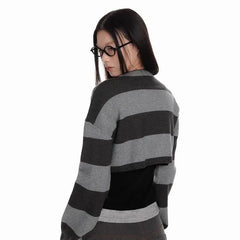 Bxoxo Vintage Striped Knitted Cardigan Women Harajuku Y2k Crop Tops American Retro Gothic Streetwear Cardigan Aesthetics