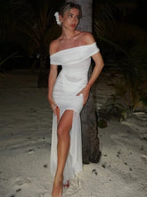 BXOXO Mesh Off-shoulder Backless Sexy Maxi Dress For Women Fashion Strapless Sleeveless Split Ruched Bodycon Club Party Dress