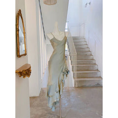 BXOXO Elegant Spaghetti Straps Sweetheart Vintage Grey Prom Dress with Irregular Ruffles Evening Birthday Party Dress Robe Soir