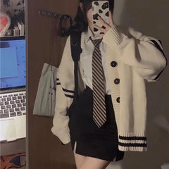 Bxoxo Striped Loose Cardigan Women Y2K Vintage Autumn Winter Single Breasted Sweater Streetwear Casual Korean Female Knitted Coat