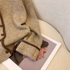 Bxoxo Autumn V Neck Knit Cardigan for Women Fashion Striped Patchwork Lace Up Casual Sweater Korean Preppy All Match Buttons Jumpers