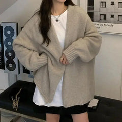 Bxoxo Autumn Warm Knitting Cardigan Sweater Women Korean Lazy Wind Soft All Match Cardigans Female Solid Loose Knitwear Coats