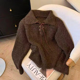 Bxoxo Lapel Lace Up Knitted Sweater for Women Autumn Loose Thick Warm Casual Pullovers Korean Long Sleeve All Match Jumpers Mujer