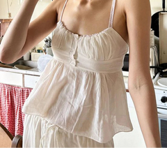 BXOXO Holiday White Button Stitching Camis Cute Coquette Loose Sleeveless Crop Tops Women y2k Aesthetic Vest Summer Casual Tees