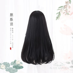 BXOXO Long Straight Black Synthetic Wig For Woman With Bangs black Cosplay Lolita Wigs Heat Resistant Natural Hair