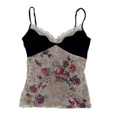 BXOXO Y2k Crop Top Flower Print 2000s Aesthetics Harajuku Baby Tees Gothic Summer EMO Girl Camis Vintage Streetwear Sleeveless Hip Hop