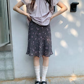 Bxoxo Vintage Floral Skirt Women Japanese Style Elegant Sweet Mid Skirt Black Harajuku Y2k Fashion Short Skirts Aesthetics