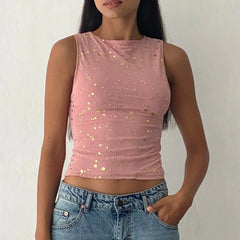 BXOXO Sequin Tank Top for Womens Y2K Sexy Crewneck Sleeveless Shinny Glitter Cami Vest Top Coquette Party Trendy Outfits