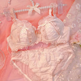 BXOXO Underwear Female Japanese Soft Girl Lace Sweet Girl Bra Small Chest Gathering No Steel Ring Bra Set