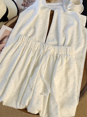 Bxoxo Chic Diamond Wide Leg Pant Elegant Women Loose High Waist Fashion Trousers Casual Korean Lace Up Female Sweet Pants Summer