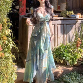 BXOXO French Simple Dreamy Halter Neck Puffy Short Dress Slimming Empire Waist Mini Skirt Polyester Fiber Regular Sleeveless Dress