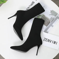 BXOXO Sexy Sock Boots Knitting Stretch Boots High Heels for Women Fashion Shoes Spring Autumn Ankle Boots Female