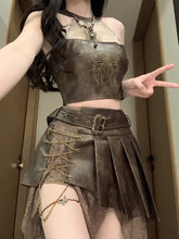 Bxoxo Cool Design Neck Sleeveless Top High Waist Irregular Splicing Lace Retro Suit Tide Pure Desire Wind Spice Girls Women's Clothing