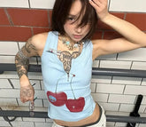 BXOXO Harajuku Print Vintage Tank Tops Women Sleeveless Zipper Y2k Grunge Crop Tops American Retro Tee Tops Summer Out Wear