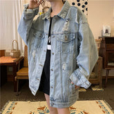 BXOXO New Korean Denim Jacket Women Outerwear Oversized Jeans Jackets Female Vintage Large Size Loose Streetwear Clothes