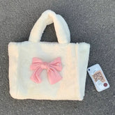 BXOXO Kawaii Lolita Women Shoulder Bag Cute Soft White Plush Handbag Large Capacity Sweet Fashion Designer Exquisite Tote Bag
