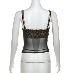 Bxoxo 2 Piece Set Tops for y2k Women Clothes Leopard Print Spaghetti Strap Sleeveless Camisole and Tanks 2000s Party Clubwear