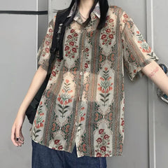 Bxoxo Oversized Bohemian T Shirt Men New Summer Street Y2k Shirts Mens Loose Thin Perspective Sexy Chiffon Short-sleeved Top Clothing